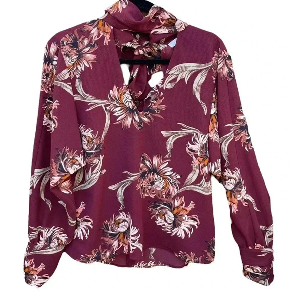 Leith Floral Tie Neck Blouse Long Sleeves - Picture 1 of 5